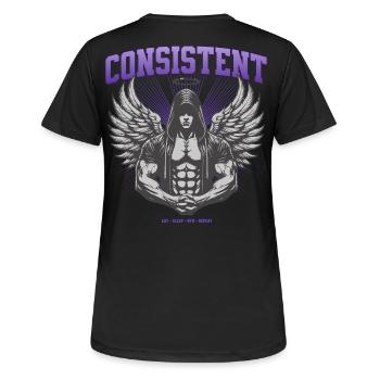 Consistent Gym Engel Design - Eat Sleep Gym Repeat - Frauen T-Shirt atmungsaktiv - Schwarz - Hinten - AI Model Female 172 light (172cm)