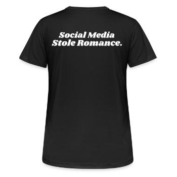 SOCIAL MEDIA STOLE ROMANCE - Frauen T-Shirt atmungsaktiv - Schwarz - Hinten - AI Model Female 172 light (172cm)