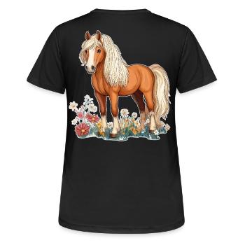Pferd auf Wiese - Frauen T-Shirt atmungsaktiv - Schwarz - Hinten - AI Model Female 172 light (172cm)