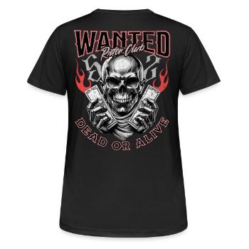 Wanted Biker Skull Dead or Alive Motorrad Chopper - Frauen T-Shirt atmungsaktiv - Schwarz - Hinten - AI Model Female 172 light (172cm)