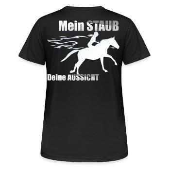 Pferdemädchen Reiterin im Galopp lustig - Frauen T-Shirt atmungsaktiv - Schwarz - Hinten - AI Model Female 172 light (172cm)