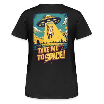 Katze UFO All-Abenteuer - Frauen T-Shirt atmungsaktiv - Schwarz - Hinten - AI Model Female 172 light (172cm)