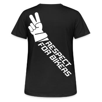Respect for Bikers - Bikergruß für Motorradfahrer - Frauen T-Shirt atmungsaktiv - Schwarz - Hinten - AI Model Female 172 light (172cm)