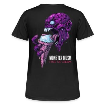 Monster Mush - Free icecream (Tshirt) - Women's Breathable T-Shirt - black - Back - AI Model Female 172 light (172cm)