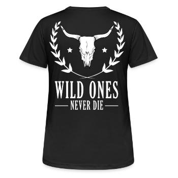Wildbisonschädel umgeben von Lorbeeren - Frauen T-Shirt atmungsaktiv - Schwarz - Hinten - AI Model Female 172 light (172cm)