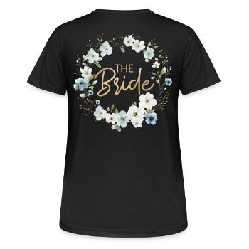 La couronne florale blanche bleue de la mariée - T-shirt respirant Femme - noir - Dos - AI Model Female 172 light (172cm)
