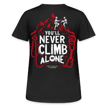 Du wirst niemals allein klettern - Frauen T-Shirt atmungsaktiv - Schwarz - Hinten - AI Model Female 172 light (172cm)