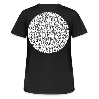 Word circle typo-cosmos with whitewater words - Women's Breathable T-Shirt - black - Back - AI Model Female 172 light (172cm)