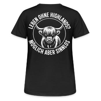 Highland Rinder - Frauen T-Shirt atmungsaktiv - Schwarz - Hinten - AI Model Female 172 light (172cm)