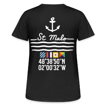 Ancre et coordonnées de St Malo - T-shirt respirant Femme - noir - Dos - AI Model Female 172 light (172cm)