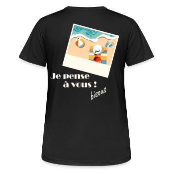Je pense à vous sur la plage - T-shirt respirant Femme - noir - Dos - AI Model Female 172 light (172cm)