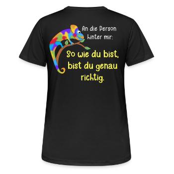 An die Person hinter mir - Frauen T-Shirt atmungsaktiv - Schwarz - Hinten - AI Model Female 172 light (172cm)