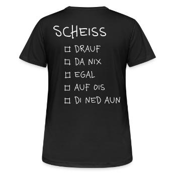 Scheiß... – Lustiges Dialekt Typografie Design - Frauen T-Shirt atmungsaktiv - Schwarz - Hinten - AI Model Female 172 light (172cm)