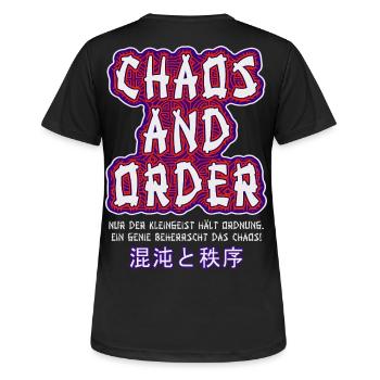 Chaos & Order / Chaos & Ordnung - Frauen T-Shirt atmungsaktiv - Schwarz - Hinten - AI Model Female 172 light (172cm)