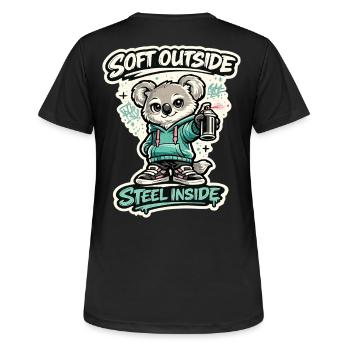 Douceur à l’extérieur, acier à l’intérieur – Koala Streetart - T-shirt respirant Femme - noir - Dos - AI Model Female 172 light (172cm)