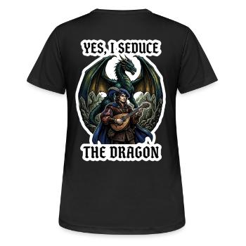 Ja, ich verführe den Drachen-Barden-Rollenspielkunst - Frauen T-Shirt atmungsaktiv - Schwarz - Hinten - AI Model Female 172 light (172cm)