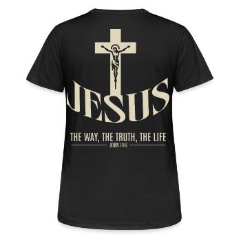 Jésus : La Voie, La Vérité, La Vie - T-shirt respirant Femme - noir - Dos - AI Model Female 172 light (172cm)
