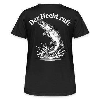 Der Hecht ruft – Spritzige Pike Illustration - Frauen T-Shirt atmungsaktiv - Schwarz - Hinten - AI Model Female 172 light (172cm)