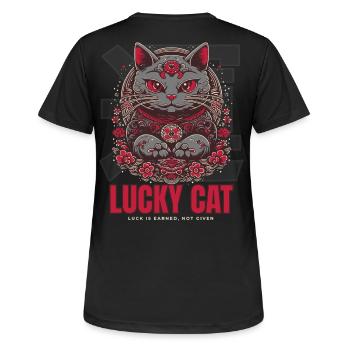 Lucky Cat Glückskatze Maneki Neko Rot - Frauen T-Shirt atmungsaktiv - Schwarz - Hinten - AI Model Female 172 light (172cm)