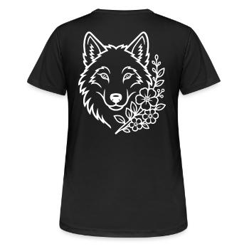 Loup aux fleurs Art naturel élégant - T-shirt respirant Femme - noir - Dos - AI Model Female 172 light (172cm)
