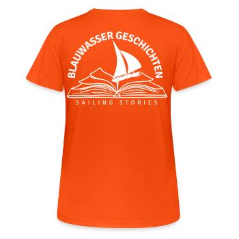 Blauwassergeschichten Logo - Frauen T-Shirt atmungsaktiv - Neonorange - Hinten - AI Model Female 172 dark (172cm)
