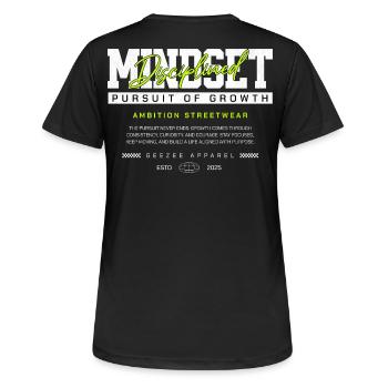 Mindset Discipline – Pursuit of Growth Streetwear - Women's Breathable T-Shirt - black - Back - AI Model Female 172 light (172cm)