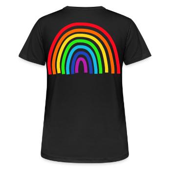 Regenbogen bunt - Frauen T-Shirt atmungsaktiv - Schwarz - Hinten - AI Model Female 172 light (172cm)