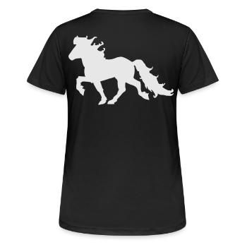 Edles Islandpferd im Tölt - Frauen T-Shirt atmungsaktiv - Schwarz - Hinten - AI Model Female 172 light (172cm)