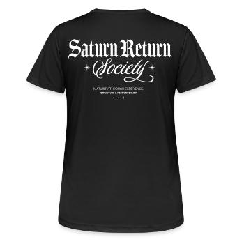 Saturn Rückkehr Gesellschaft - Frauen T-Shirt atmungsaktiv - Schwarz - Hinten - AI Model Female 172 light (172cm)