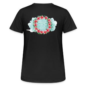 You’re Loved & Enough – Aquarell Blumenkranz - Frauen T-Shirt atmungsaktiv - Schwarz - Hinten - AI Model Female 172 light (172cm)