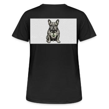 Tattoo Bulldog Gris mit Grünem Anhänger - Frauen T-Shirt atmungsaktiv - Schwarz - Hinten - AI Model Female 172 light (172cm)