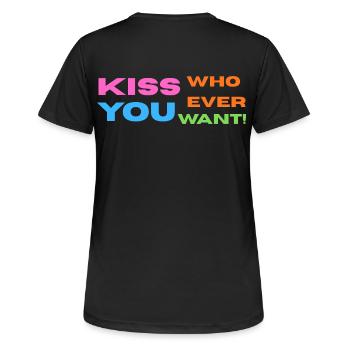 Pride / CSD / LGBTQ+ Design "Kiss" - Women's Breathable T-Shirt - black - Back - AI Model Female 172 light (172cm)