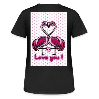 Flamingo love - Frauen T-Shirt atmungsaktiv - Schwarz - Hinten - AI Model Female 172 light (172cm)