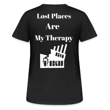 Lost Places Are My Therapy – Urban Explorer Shirt - Frauen T-Shirt atmungsaktiv - Schwarz - Hinten - AI Model Female 172 light (172cm)