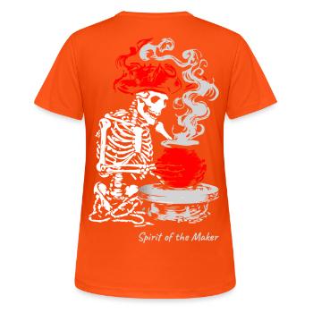 Der Geist des Schöpfers – Skelett-Handwerksdesign - Frauen T-Shirt atmungsaktiv - Neonorange - Hinten - AI Model Female 172 dark (172cm)