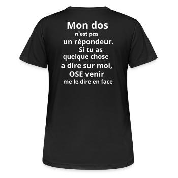 Citation humoristique sur la communication - T-shirt respirant Femme - noir - Dos - AI Model Female 172 light (172cm)