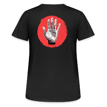 Bouldering Climbing Hand Injured Finger Logo Emblem - Women's Breathable T-Shirt - black - Back - AI Model Female 172 light (172cm)