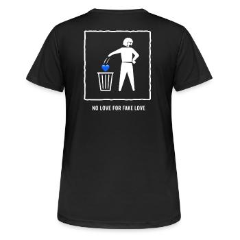 No Love For Fake Love - Frauen T-Shirt atmungsaktiv - Schwarz - Hinten - AI Model Female 172 light (172cm)