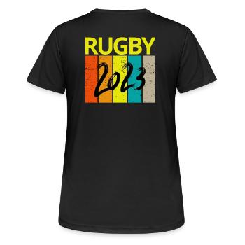 rugby, rugby sport, rugby fan, rugby 2023 - Women's Breathable T-Shirt - black - Back - AI Model Female 172 light (172cm)