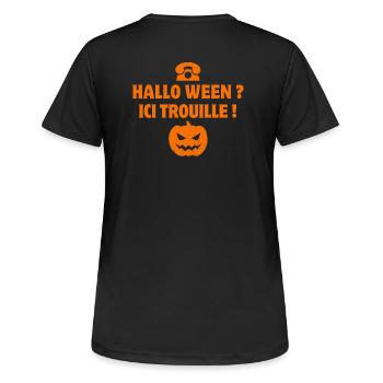 halloween, citrouille, phrase drôle - T-shirt respirant Femme - noir - Dos - AI Model Female 172 light (172cm)