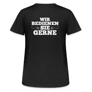 Wir bedienen Sie gerne Gastronomie - Frauen T-Shirt atmungsaktiv - Schwarz - Hinten - AI Model Female 172 light (172cm)