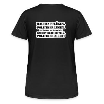 Bauern braucht man - Frauen T-Shirt atmungsaktiv - Schwarz - Hinten - AI Model Female 172 light (172cm)