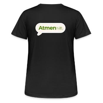 Atmen hilft – Achtsamkeitsspruch in Moosgrün - Frauen T-Shirt atmungsaktiv - Schwarz - Hinten - AI Model Female 172 light (172cm)