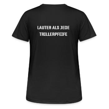 Plus fort que n’importe quel sifflet - T-shirt respirant Femme - noir - Dos - AI Model Female 172 light (172cm)