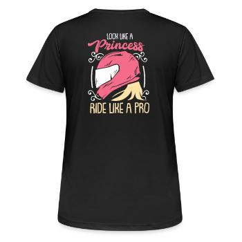 Frauen Motorrad Geschenk - Frauen T-Shirt atmungsaktiv - Schwarz - Hinten - AI Model Female 172 light (172cm)