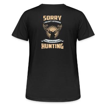 Funny Hunting - Frauen T-Shirt atmungsaktiv - Schwarz - Hinten - AI Model Female 172 light (172cm)