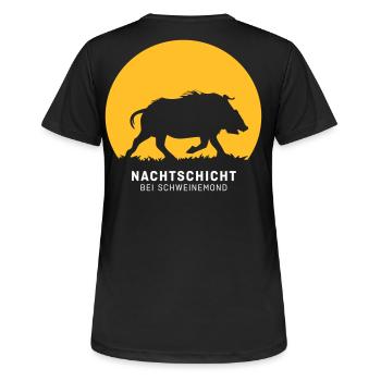 Nachtschicht bei Schweinemond! Jäger Shirt Jaeger - Frauen T-Shirt atmungsaktiv - Schwarz - Hinten - AI Model Female 172 light (172cm)