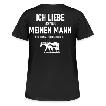 Fraut liebt Mann und Pferde - Frauen T-Shirt atmungsaktiv - Schwarz - Hinten - AI Model Female 172 light (172cm)