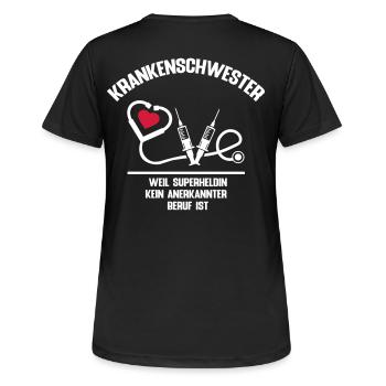 Krankenschwester Superheldin Beruf Medizin - Frauen T-Shirt atmungsaktiv - Schwarz - Hinten - AI Model Female 172 light (172cm)