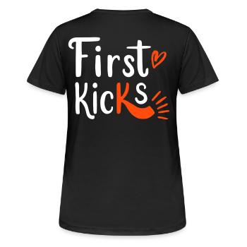 First Kicks Erste Tritte Schritte Baby Kinder - Frauen T-Shirt atmungsaktiv - Schwarz - Hinten - AI Model Female 172 light (172cm)